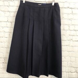 Vintage Blue Pinstripe Pleated A-Line Wool Skirt Size 10